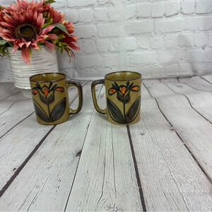 vintage floral tulip mug set of 2 unmarked